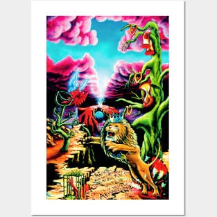 Trippy Psychedelic Surreal Visionary Psytrance Lion Posters and Art